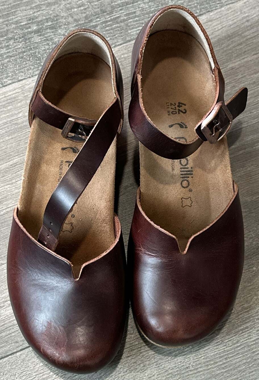 Papillio Birkenstock Mary Brown Leather Wedge Heels Cork Sandals Women's Size 42